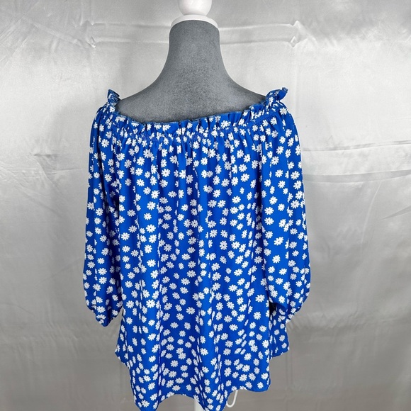 Blue Floral Off-Shoulder Top bishop sleeve size L - Picture 7 of 9